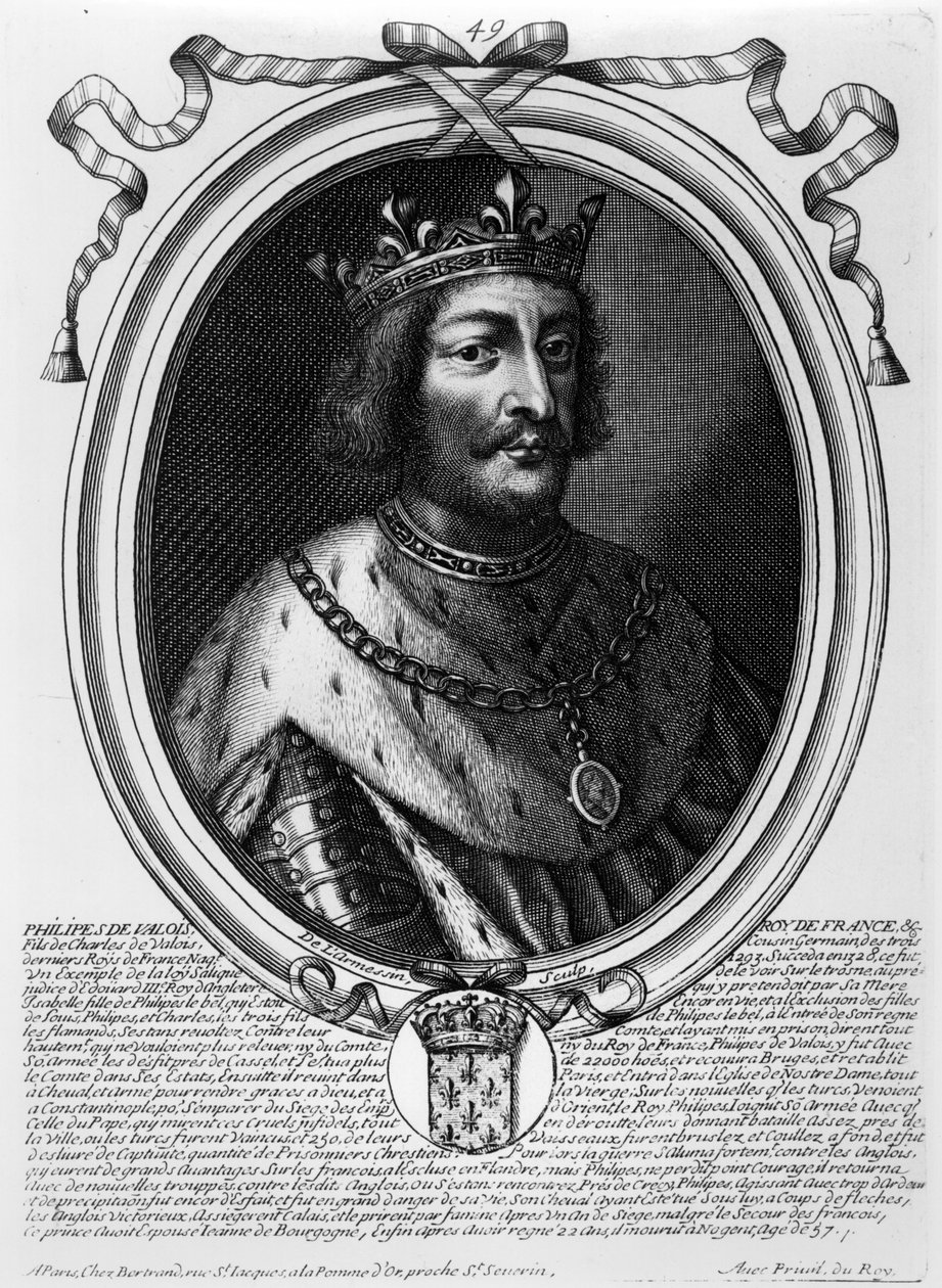 VI. Valois-i Fülöp (1293-1350) francia király, a „Les Augustes Representations de tous les Rois de France Pharamondtól XIV. Lajosig”, Párizs, 1679 alkotó: Nicolas II de Larmessin