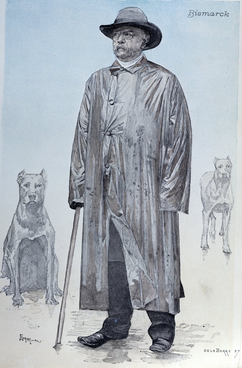 Bismarck kancellár és kutyái, a borító illusztrációja a La Revue Illustree-ből, Florian metszete, 1887. október alkotó: de La Barre