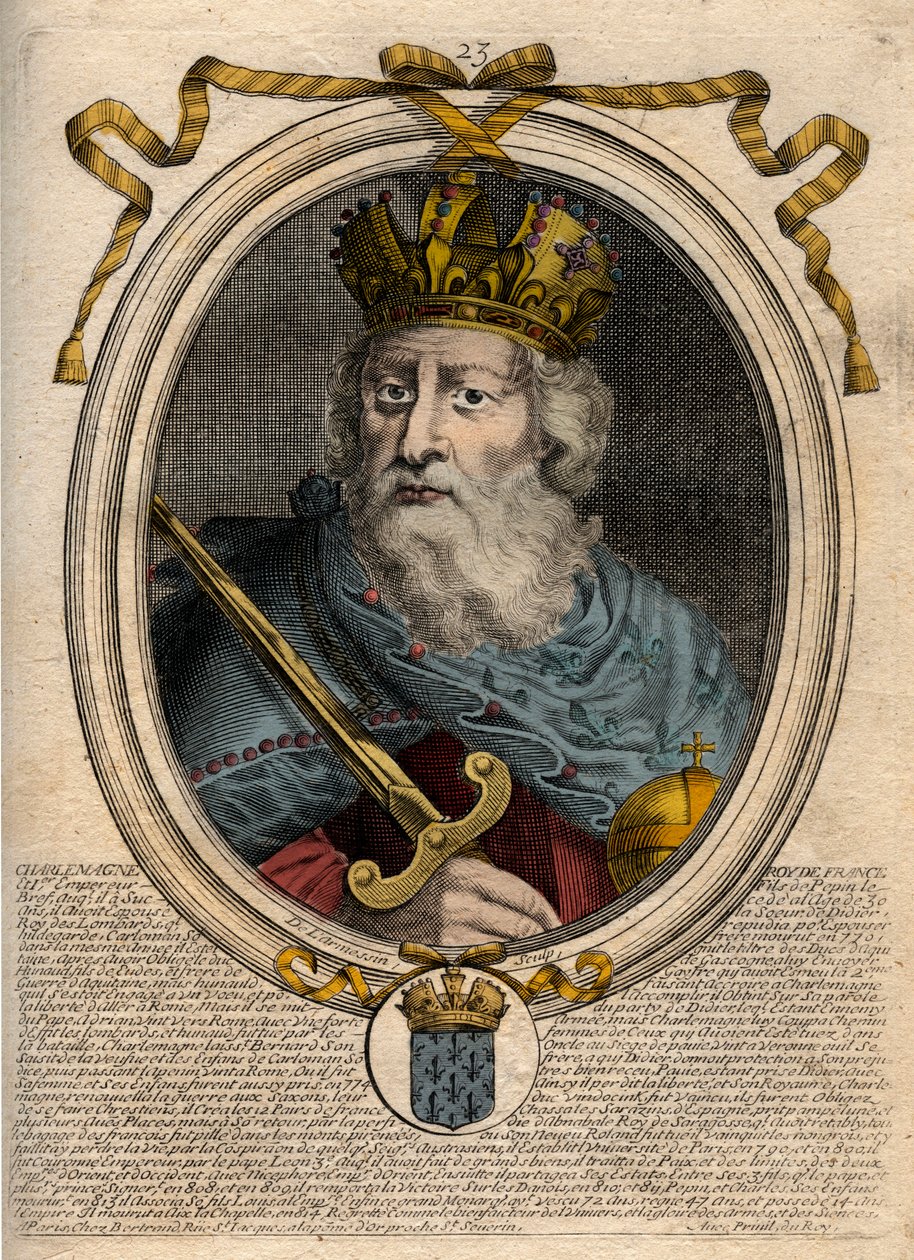 Nagy Károly (Charles I dit le Grand, Carolus Magnus, 742-814), a frankok királya - Nagy Károly (Carolus Magnus, Nagy Károly) (747-814) a frankok királya és a Nyugat keresztény császára - metszet 