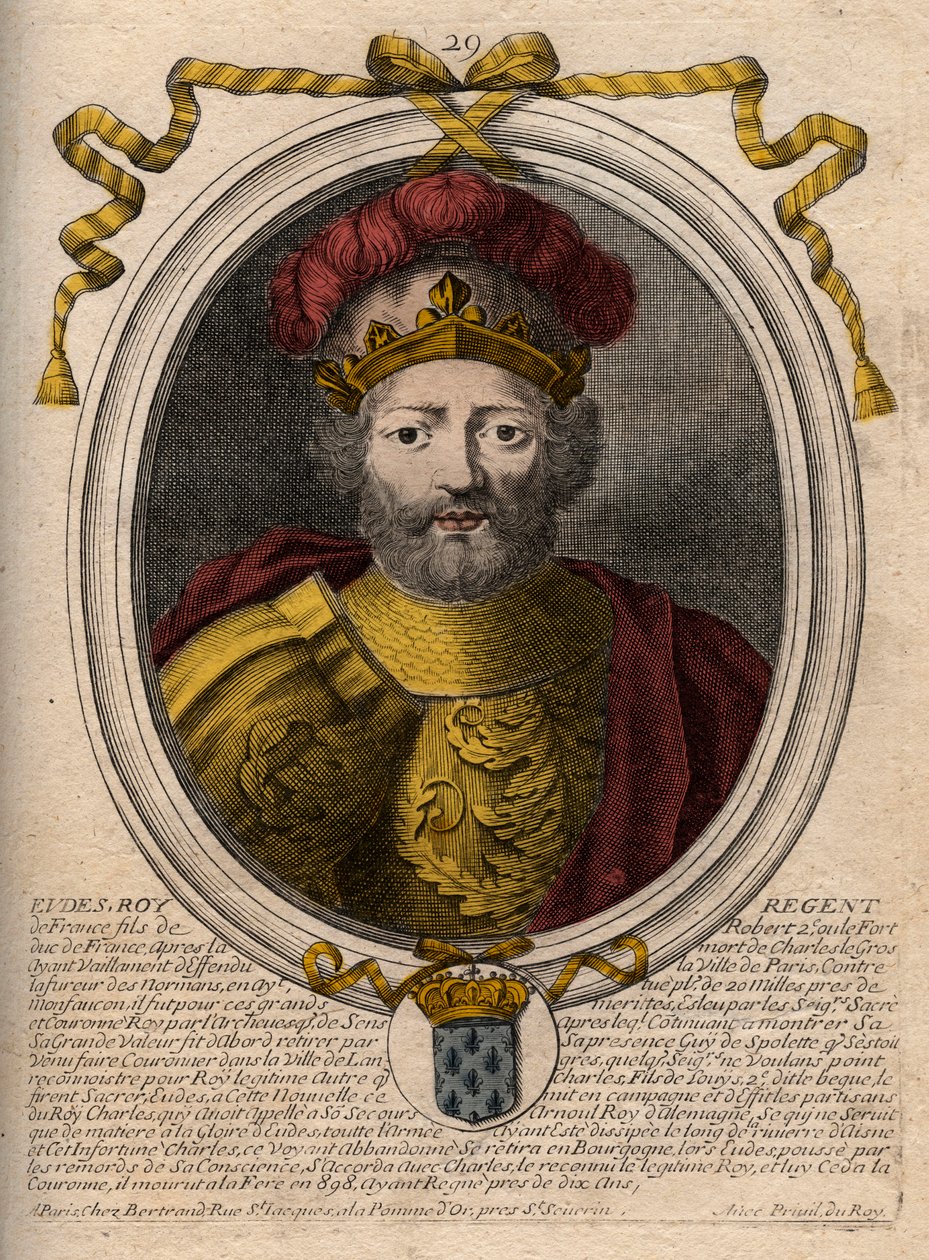 Eudes (Odon) portréja (860 - 898), Párizs és Troyes grófja, majd Franciaország királya – az EUDES Párizs grófja, akit Károly császár letétele után francia trónra választottak – metszet a 