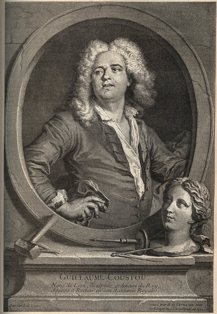 Guillaume Coustou (1677-1746) francia szobrász portréja – Larmessin metszete J.de Lien nyomán alkotó: de Larmessin