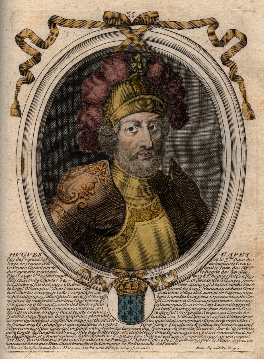 Hugues I Capet (kb. 941 - 996), francia herceg, majd francia király portréja - Hugues I Capet (c941-996), francia király portréja - metszet a 