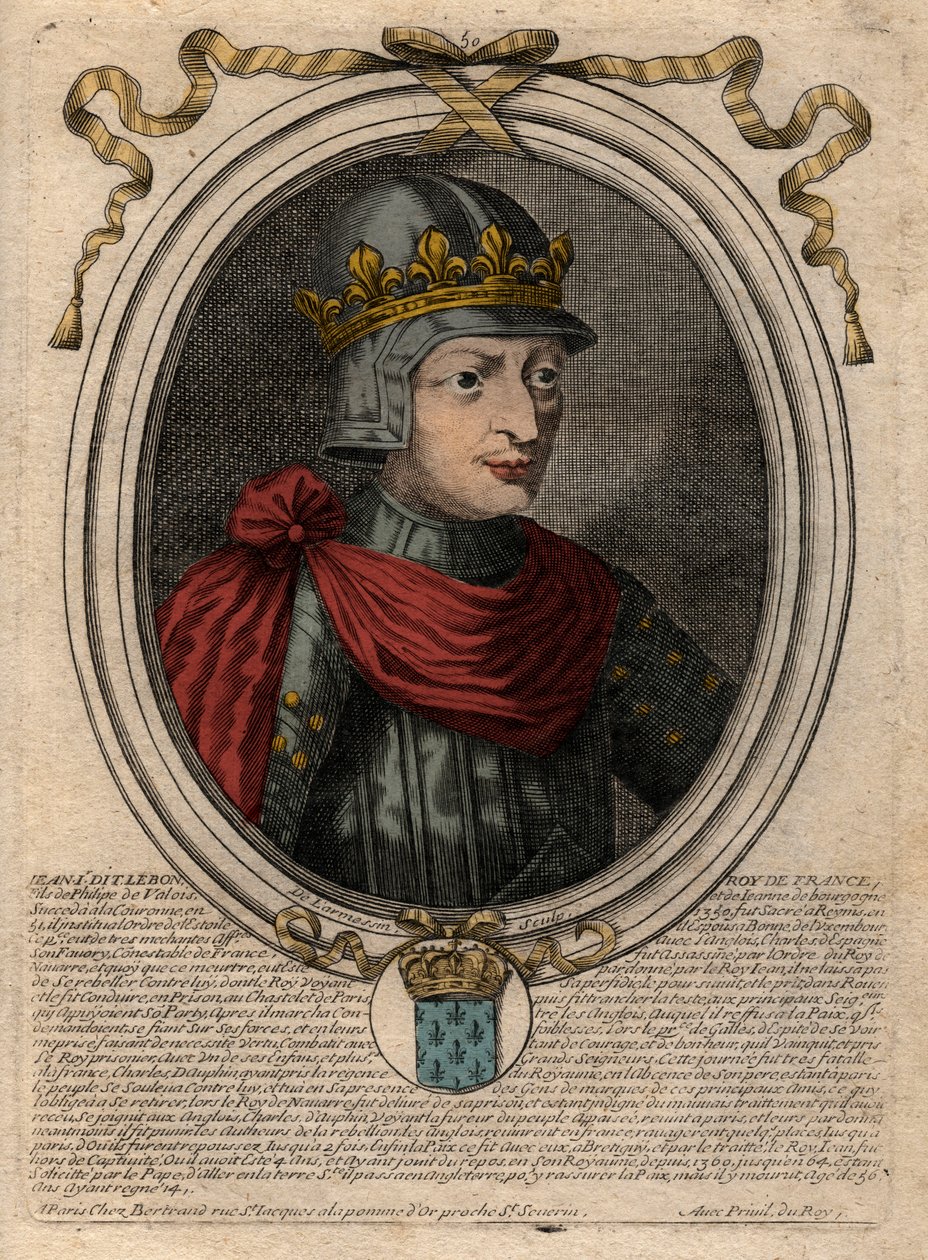 II. Jó János (1319-1364), francia király portréja – II. János „Jó” (1319-64) francia király portréja – metszet a „Les Augustes Representations de tous les Kings de France from Pharamond to Louis XIV. 