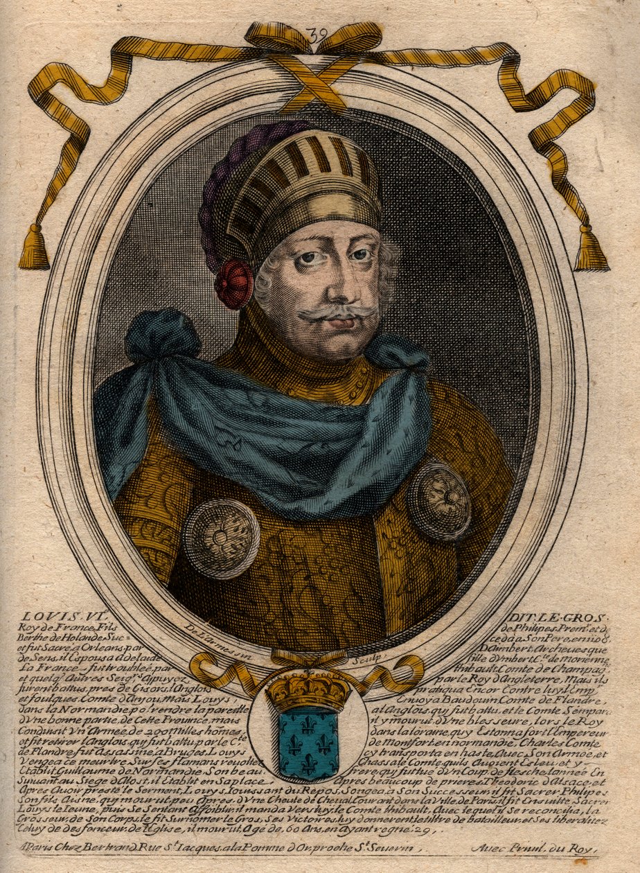 VI. Lajos portréja, a kövér – metszet a „Les Augustes Representations de tous les Kings de France from Pharamond to LouisXIV” című művéből, Párizs alkotó: de Larmessin