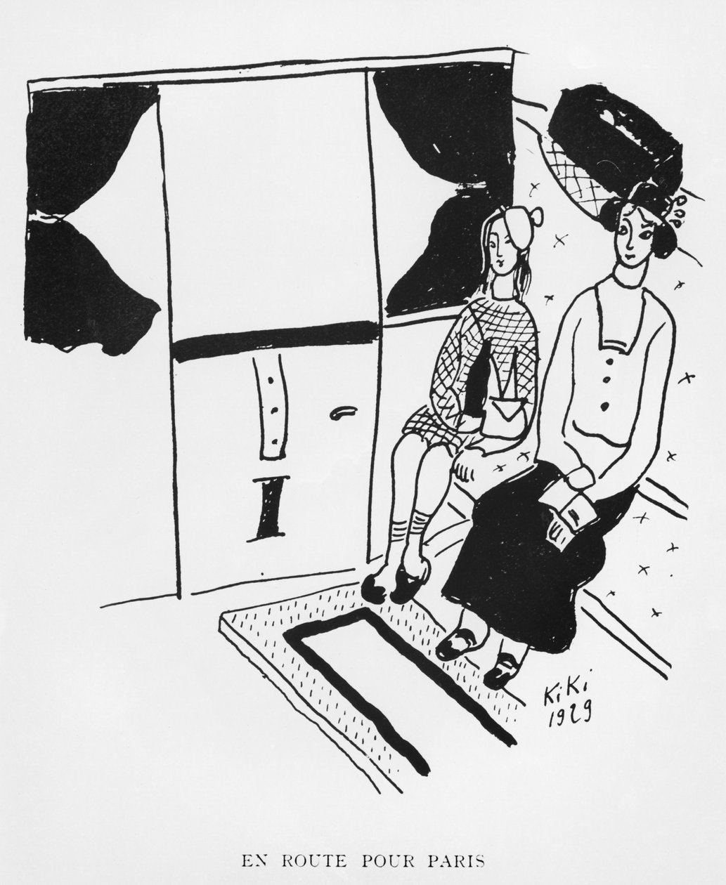 Úton Párizsba, illusztráció a "Kiki emlékei"-ből, Henri Broca kiadás, Párizs alkotó: de Montparnasse (1901 53) Kiki