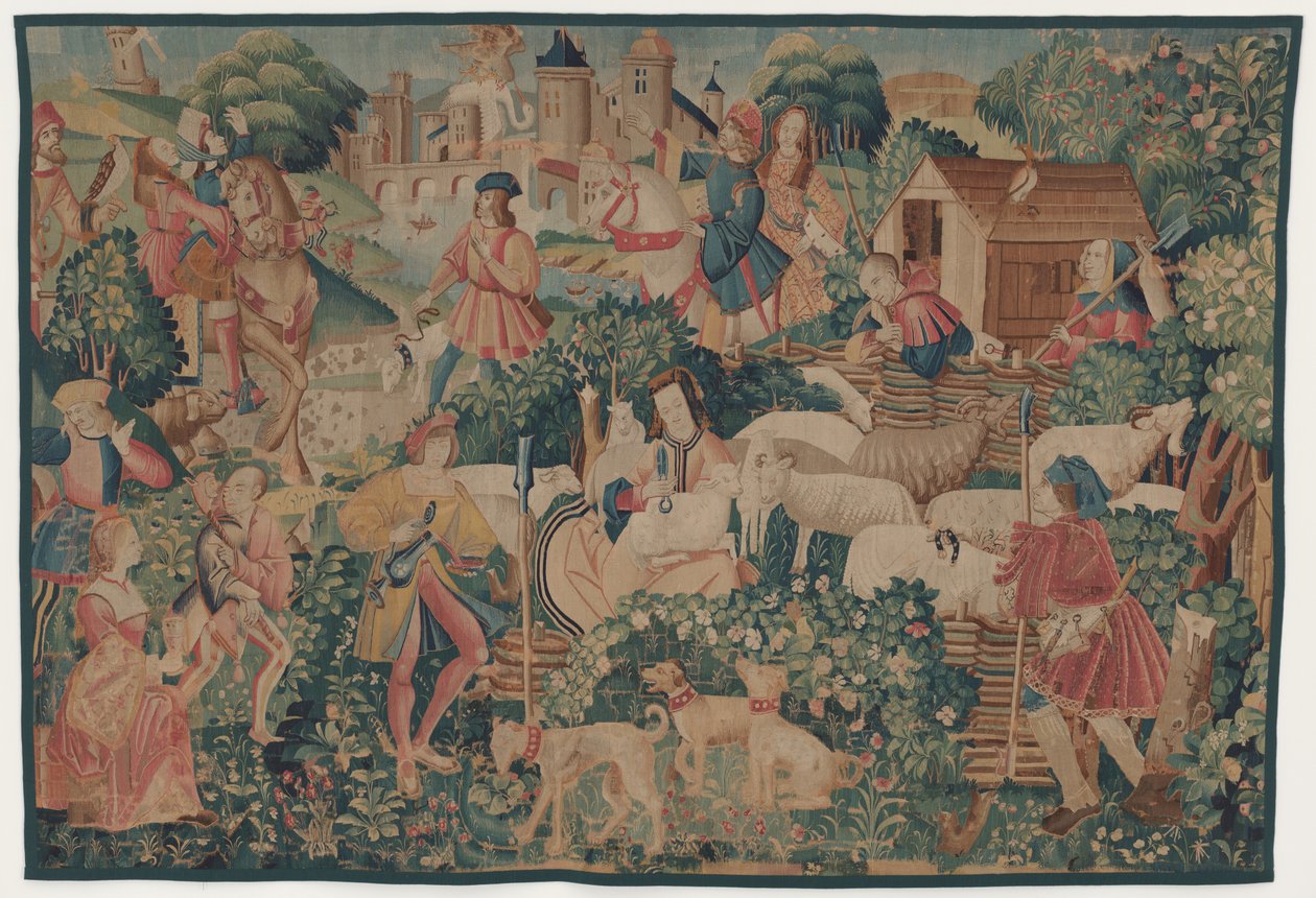 Vadász- és pásztorjelenetek, pásztorlánynyírással alkotó: design probably French 16th Century, Paris; woven in southern Netherlands or Paris in an undetermine workshop