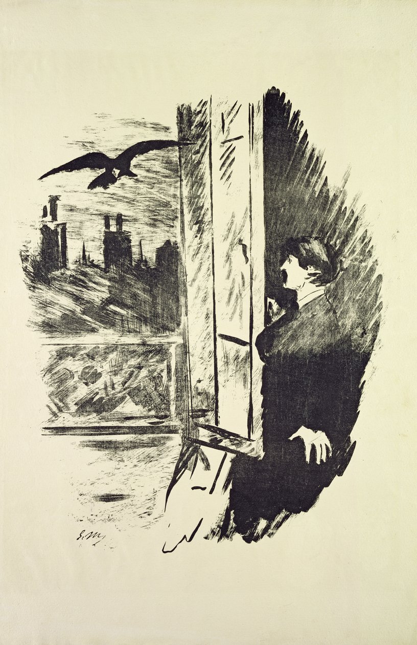 Illusztráció a hollóhoz, Edgar Allen Poe, 1875 alkotó: Édouard Manet