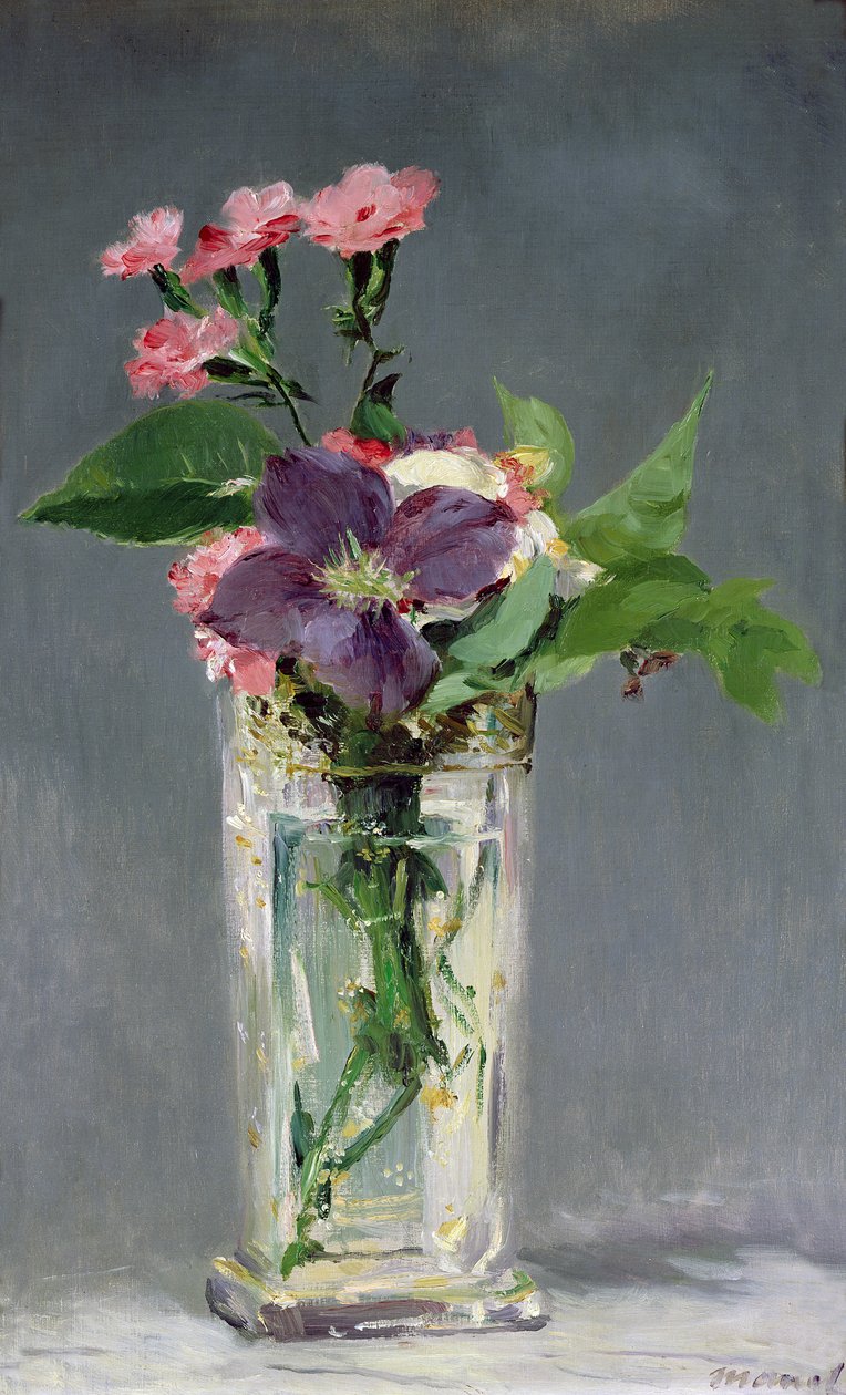 Pink és Clematis egy kristályvázában, 1882 körül alkotó: Édouard Manet