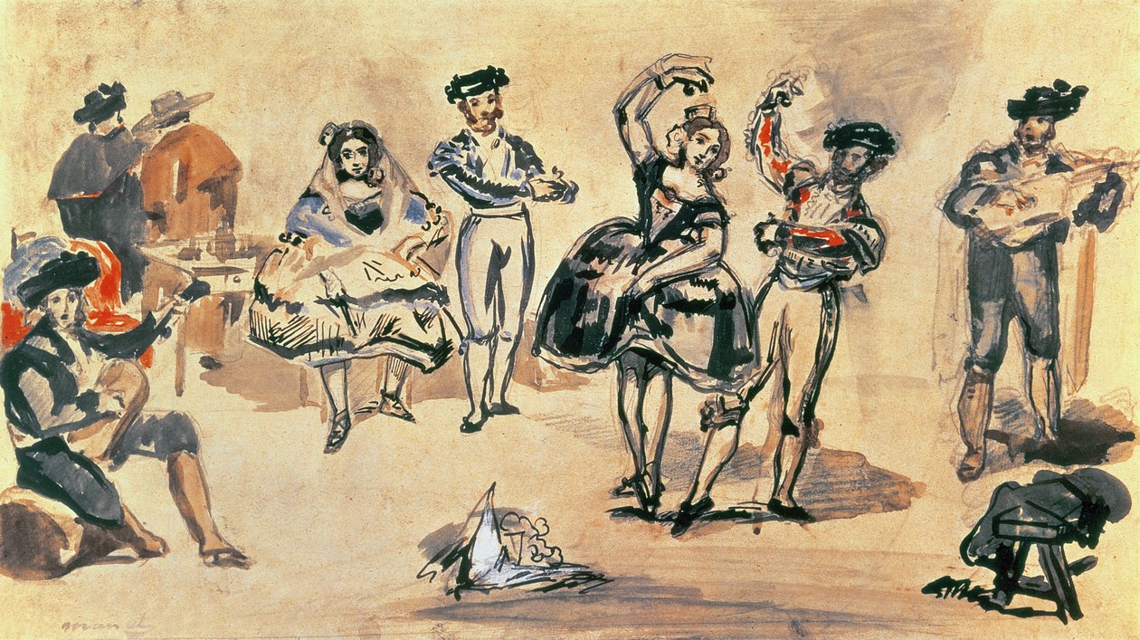 Spanyol táncosok, 1862 (wc, ceruza és tinta) alkotó: Édouard Manet