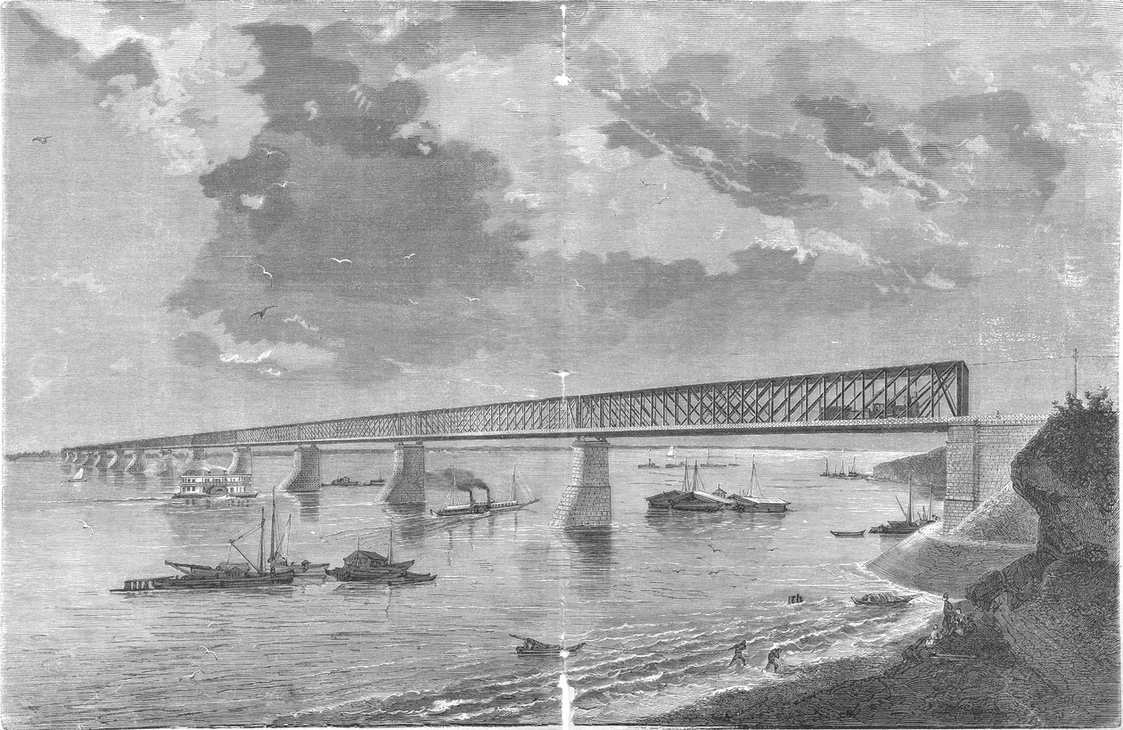 Syzranskiy híd (Alexandrowskiy híd) 1880 -as megnyitása után alkotó: engraving by M. Rashevskiy Photo by N. Karazin
