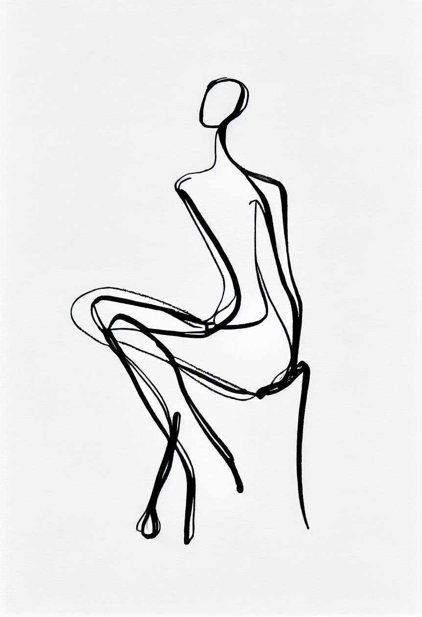 A sitting woman one line drawing silhouette, wall Art print on demand alkotó: F. Abderrahim