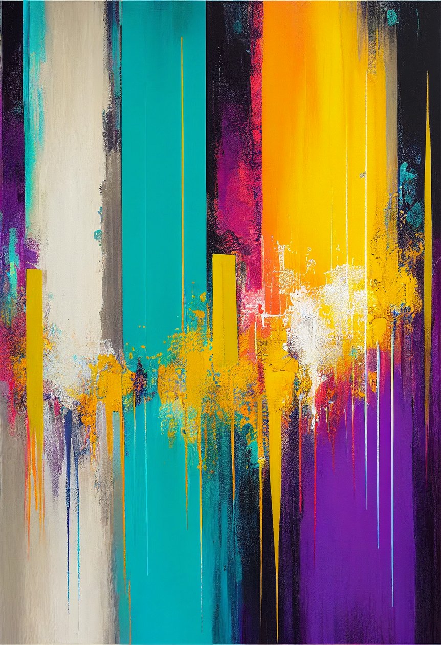 Absztrakt kompozíció, élénk és meleg színek, Wall Art | Vászonnyomatok alkotó: F. Abderrahim