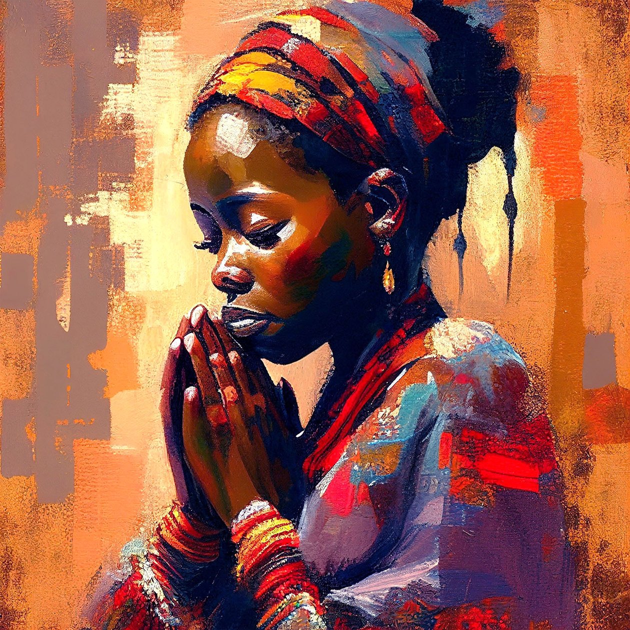Digitális vászonfestmény: Afrikai lány meditációban, fali rajzok alkotó: F. Abderrahim