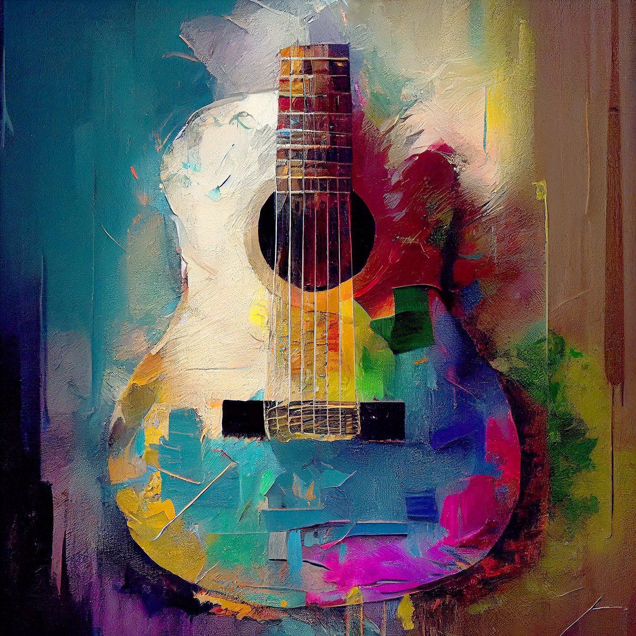 Elektromos rock gitár, hangszer meleg színekkel, Wall Art | Vászonnyomatok alkotó: F. Abderrahim