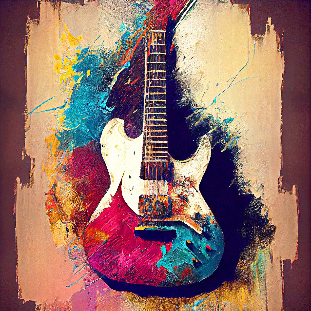 Electric guitar painting on canvas, Music Art prints alkotó: F. Abderrahim