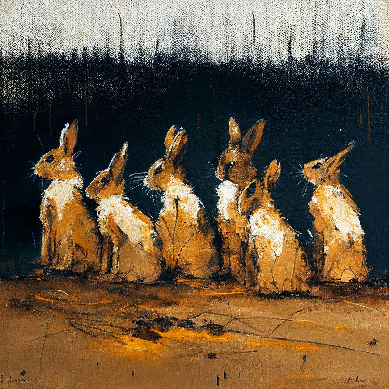 Rabbits painting with figurative style, wall art prints alkotó: F. Abderrahim