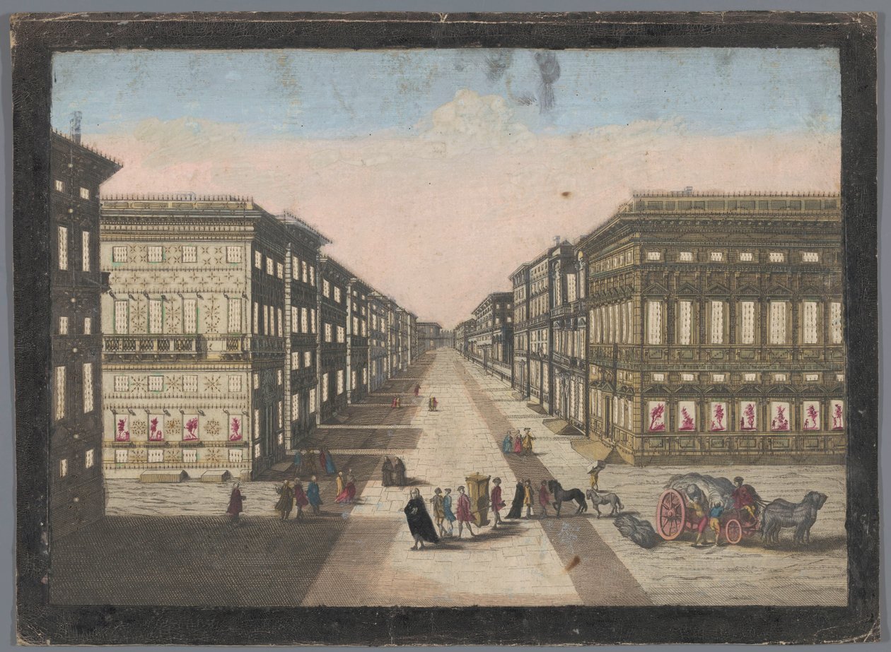 Gezicht op de Strada Nuova te Genua Kilátás a Strada Nuovára alkotó: familie Remondini (attributed to)
