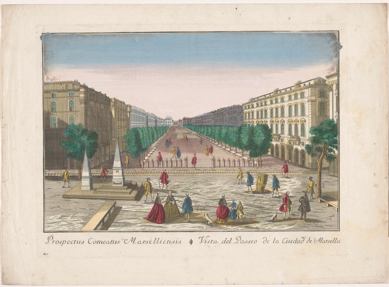 Kilátás a marseille-i sétányra Vista del paseo de la ciudad de Marsella (cím a tárgyon) alkotó: familie Remondini (attributed to)