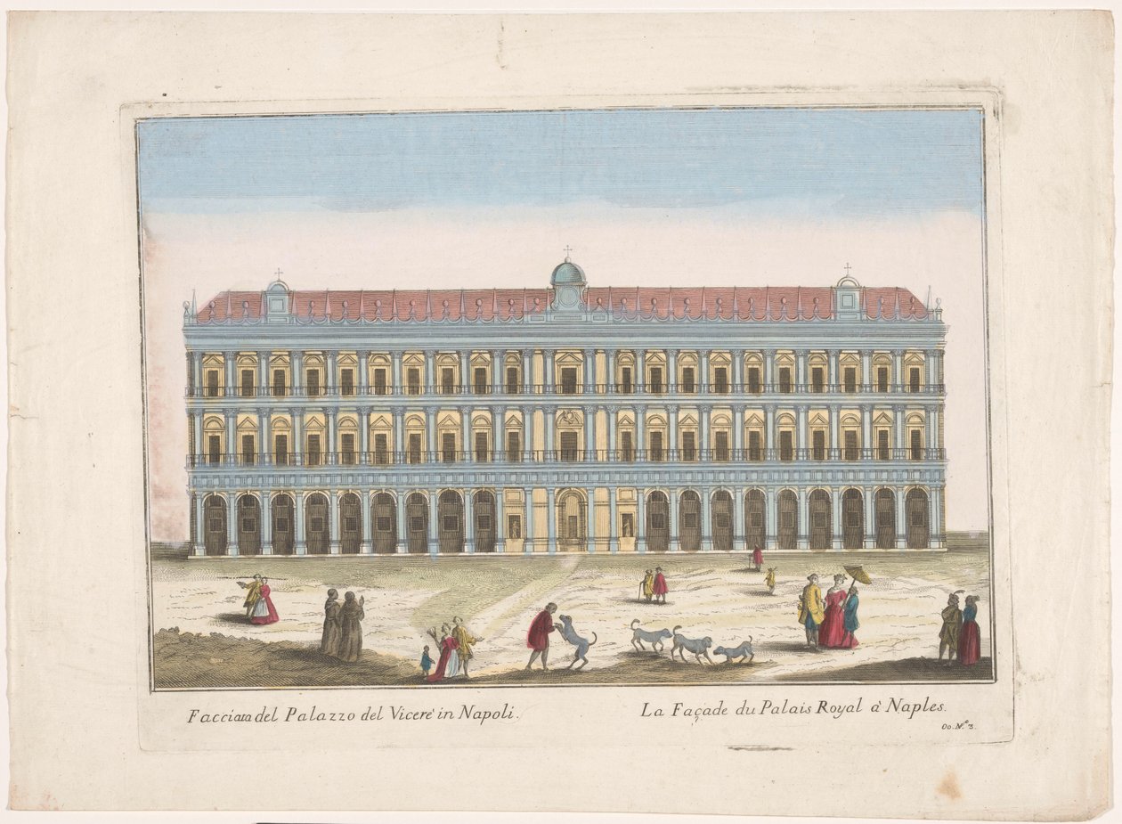Kilátás a nápolyi Palazzo Reale-ra Facciata del palazzo del vicere in Napoli (cím a tárgyon) alkotó: familie Remondini (attributed to)