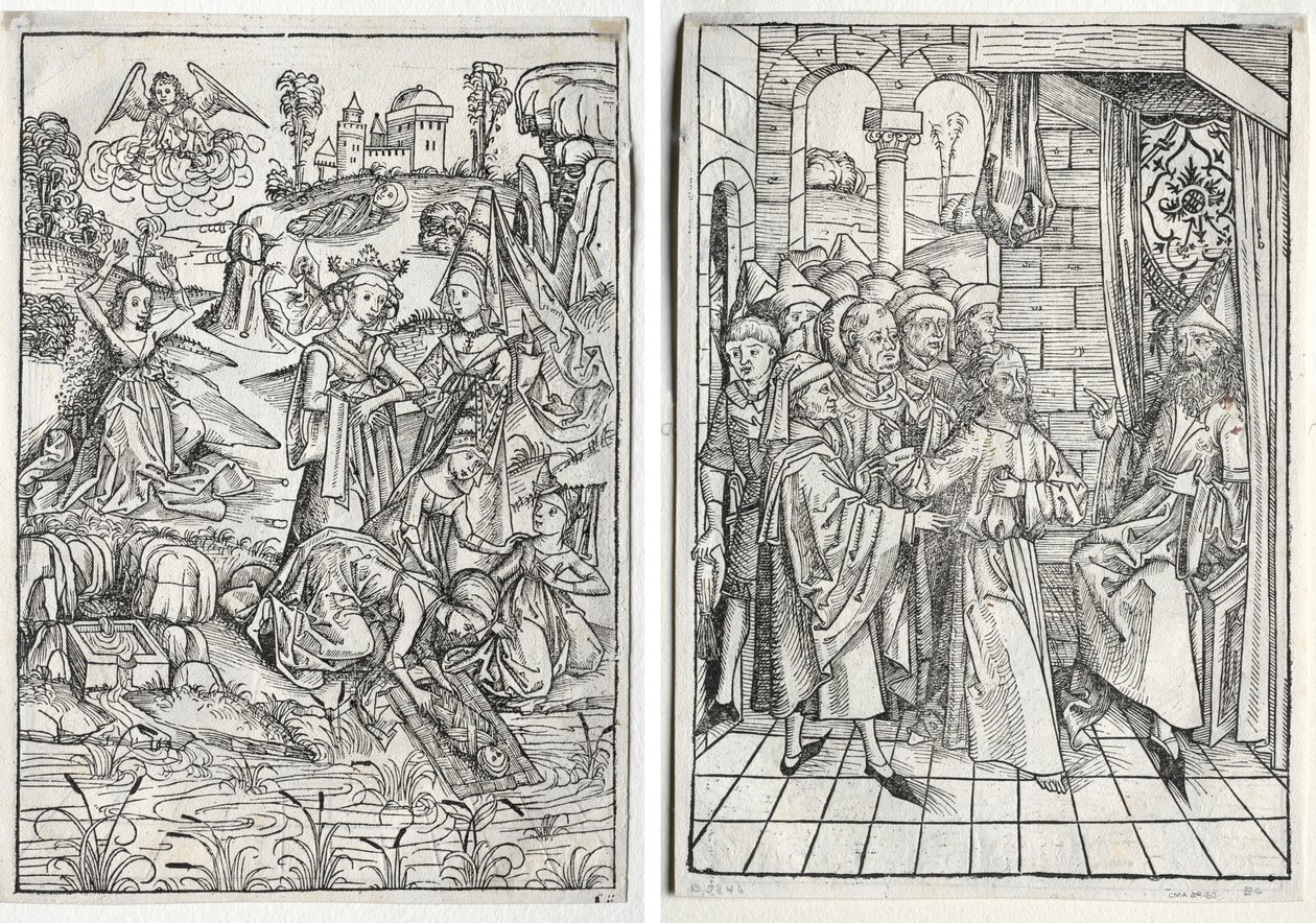A kincsőrző: Mózest a fáraó lánya találta (recto); A kincsőrző: Krisztus Kajafás előtt (verso) alkotó: firm of Christophe Philippe Oberkampf