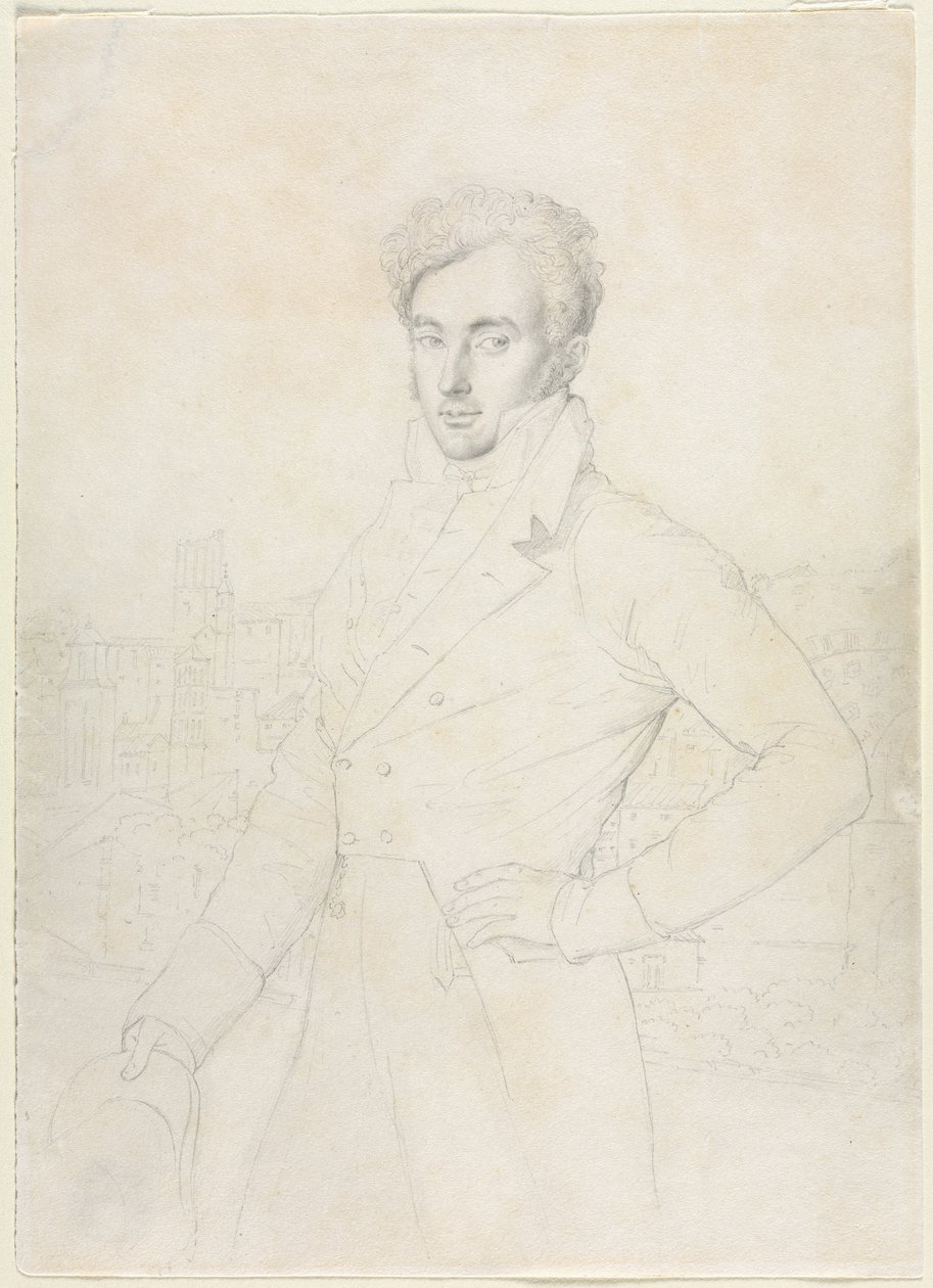 A Quirinalon álló fiatal férfi portréja, háttérben a Turris Comitum alkotó: follower of Jean Auguste Dominique Ingres