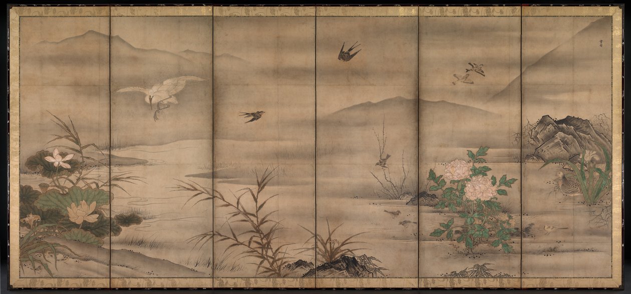 Madarak és virágok a négy évszak táján alkotó: follower of Sesshū Tōyō
