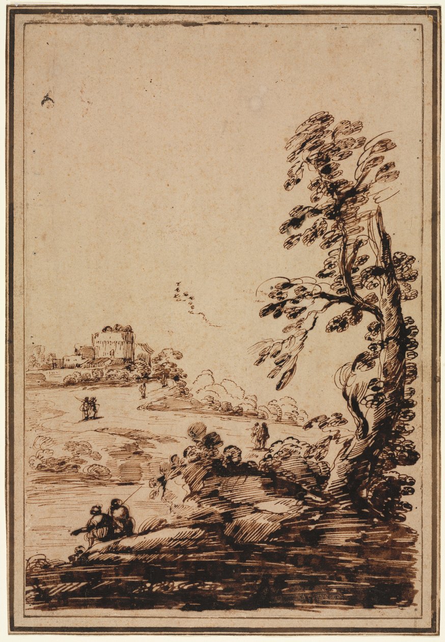 Táj kis épületcsoporttal alkotó: imitator of Guercino