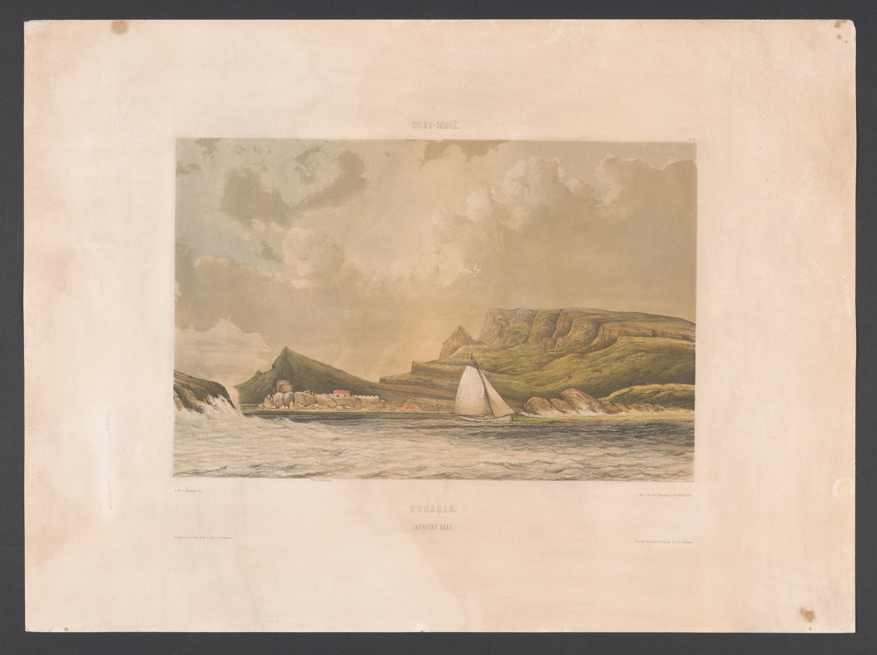 Caracas-öböl Curacao. Caraccas-öböl (cím az objektumon) Nyugat-India (sorozat címe a tárgyon) Kilátások Hollandia Nyugat-Indiájáról (sorozat címe) alkotó: jonkheer Jacob Eduard van Heemskerck