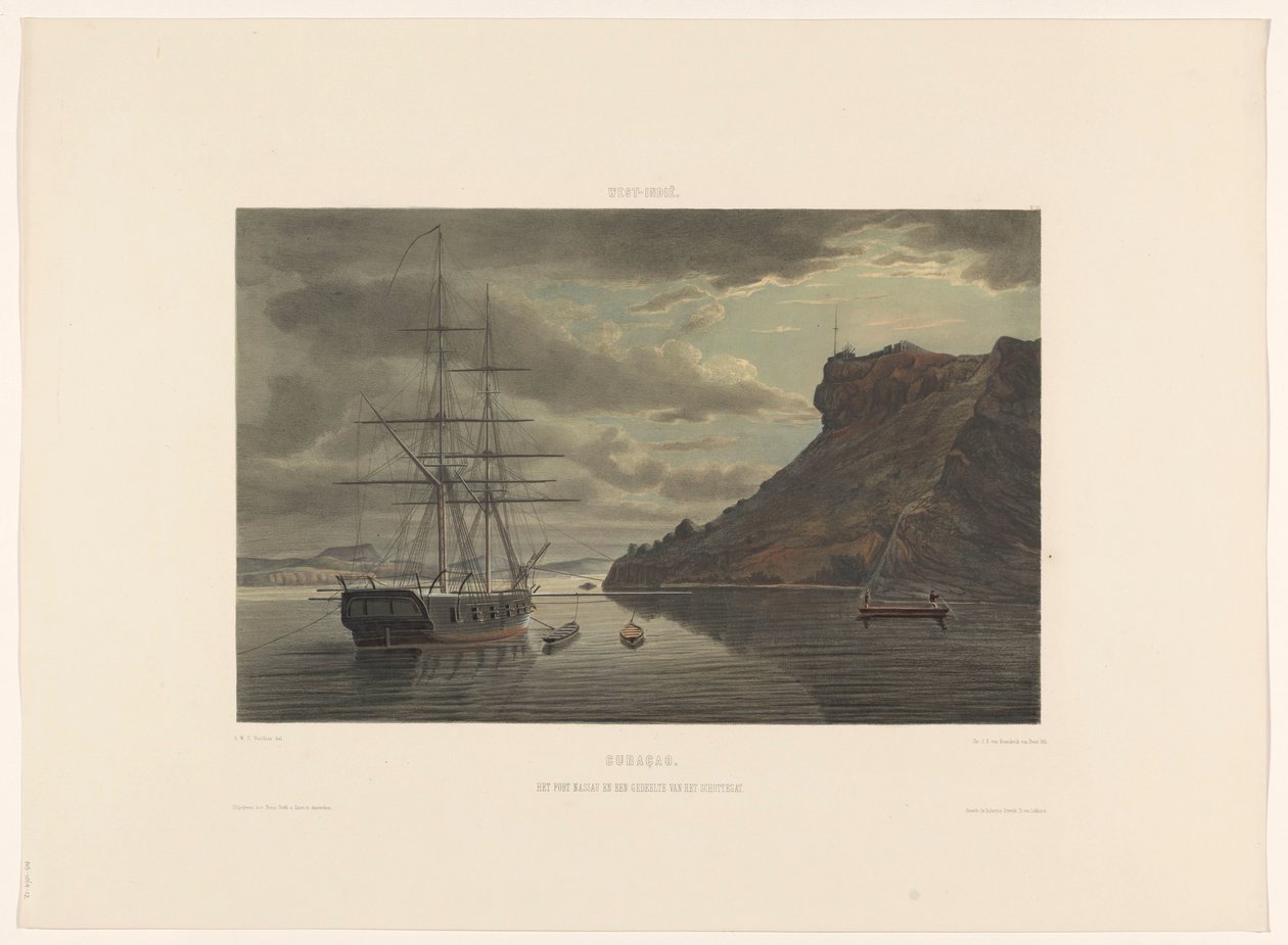Nassau erőd és a Schottegat Curacao. Nassau erőd és a Schottegat egy része (cím az objektumon) alkotó: jonkheer Jacob Eduard van Heemskerck