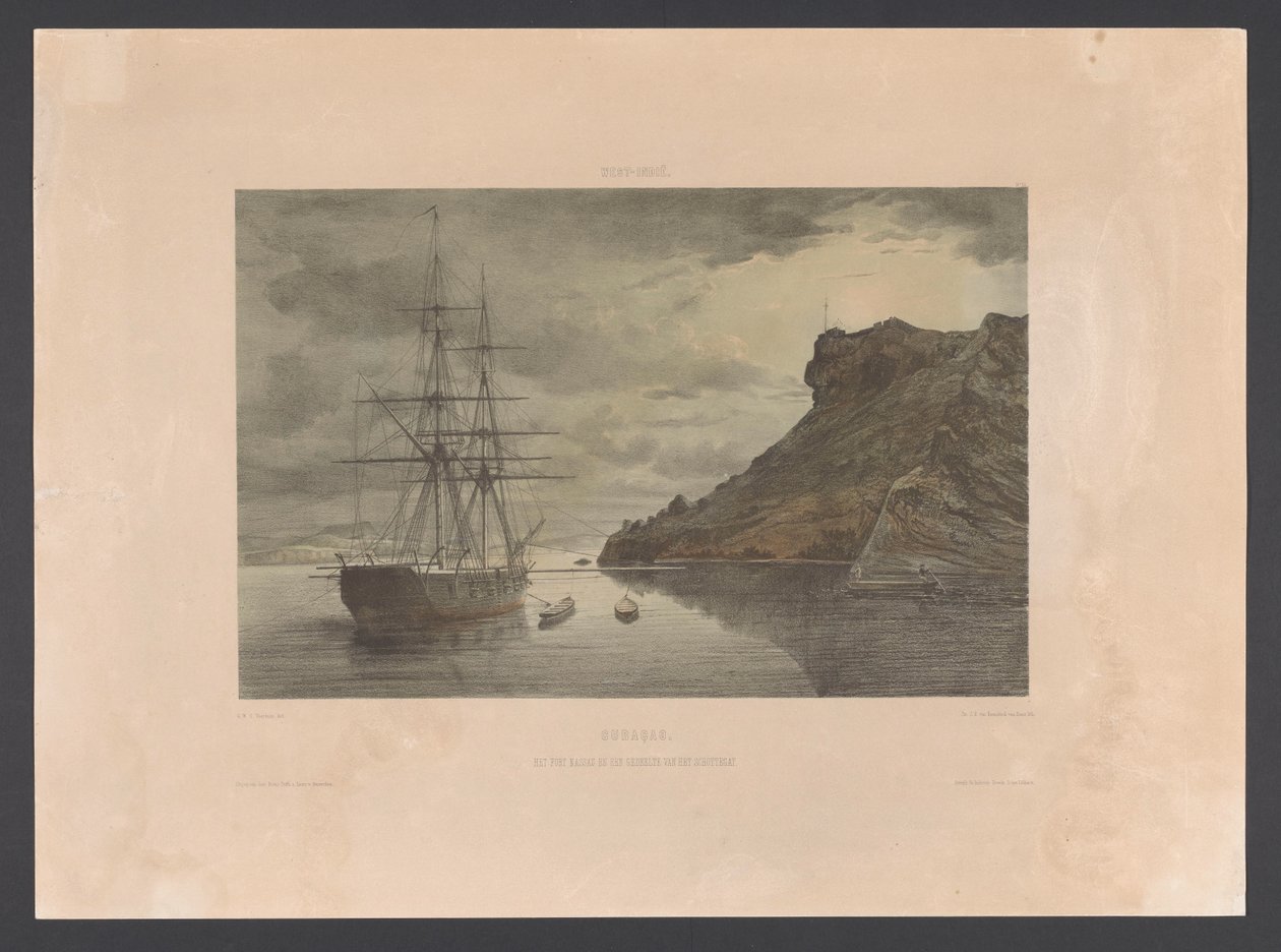Nassau erőd és a Schottegat Curacao. Nassau erőd és a Schottegat egy része (cím az objektumon) Nyugat-India (sorozat címe a tárgyon) Kilátások Hollandia Nyugat-Indiájáról (sorozat címe) alkotó: jonkheer Jacob Eduard van Heemskerck