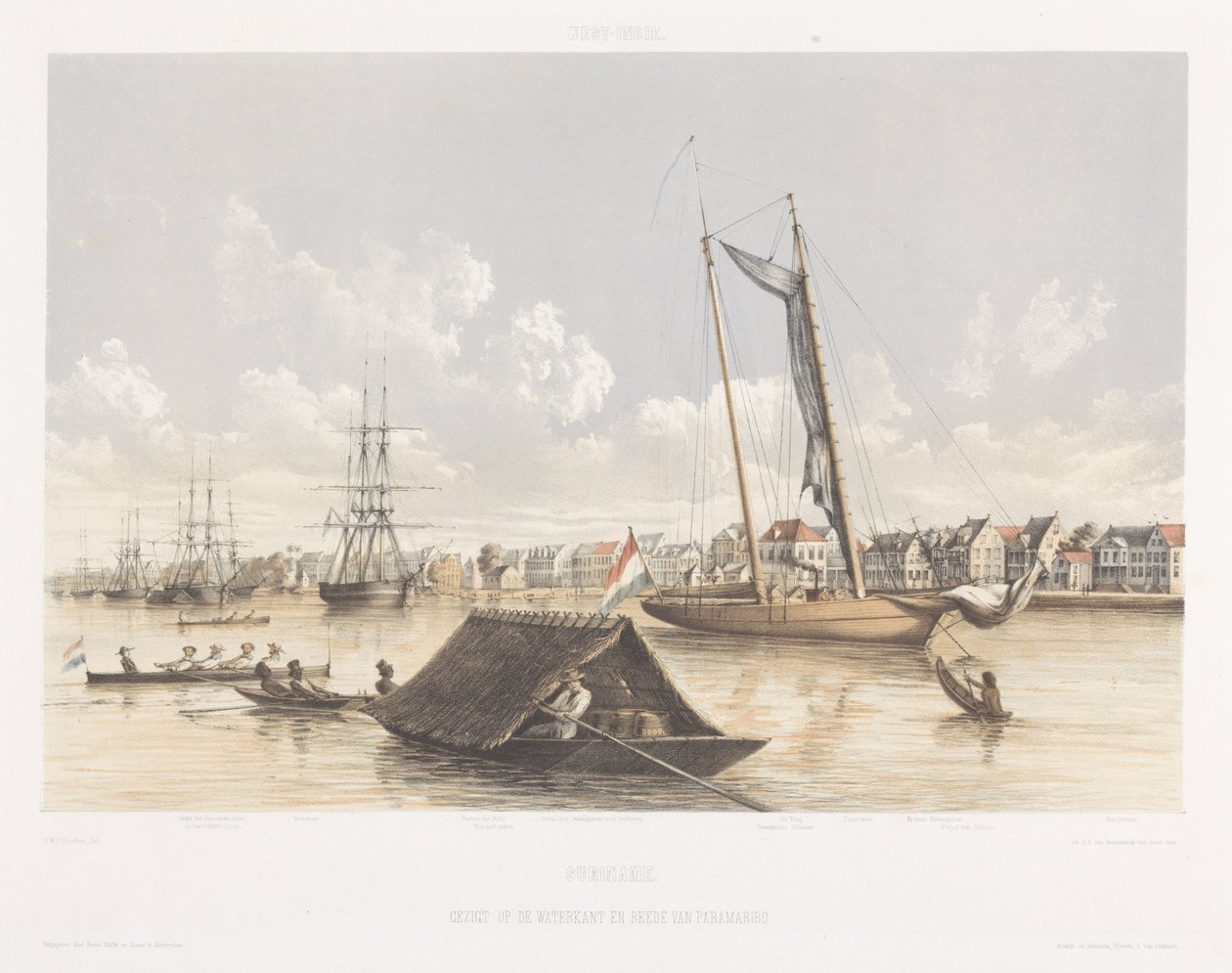 Kilátás Paramaribo vízpartjára és útjaira Kilátások Hollandia Nyugat-Indiájáról (sorozat címe) alkotó: jonkheer Jacob Eduard van Heemskerck