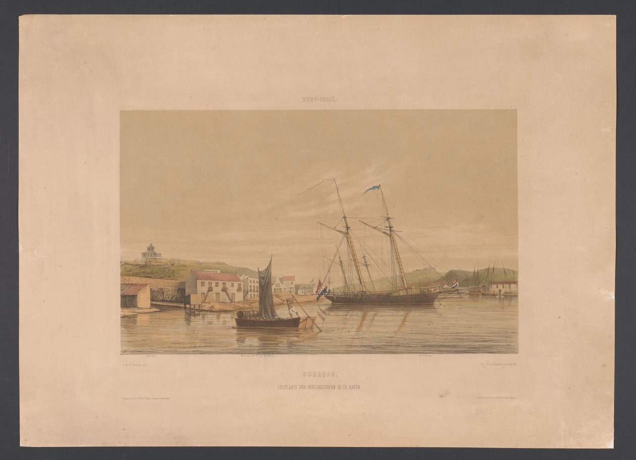 Willemstad kikötője Curacao. Hadihajók kikötőhelye a kikötőben (cím a tárgyon) Nyugat-India (sorozat címe a tárgyon) Gezigten uit Neerland