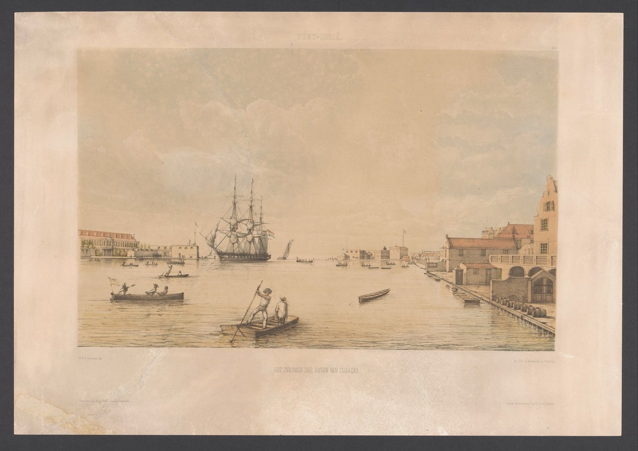 Willemstad Curaçao kikötőjének bevétele (cím a tárgyon) Nyugat-India (sorozat címe a tárgyon) Kilátások Hollandia Nyugat-Indiájáról (sorozat címe) alkotó: jonkheer Jacob Eduard van Heemskerck