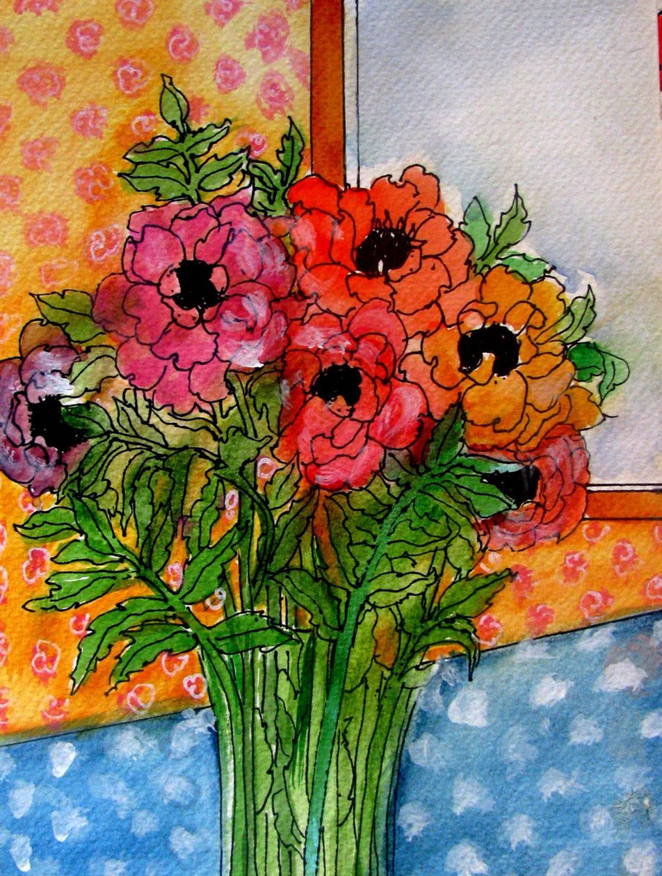 Virágok vázában, 2014 (akvarell, tus) alkotó: linda arthurs