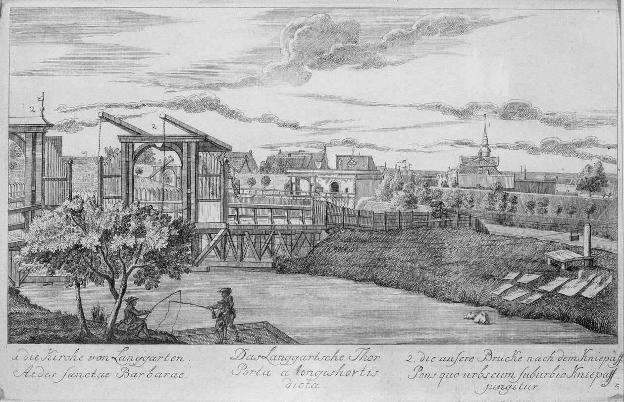 Gdanski városkapu a Hosszú kertekkel, "Gdansk ötven képe" című művéből, Matthaeus Deisch (1724-89) metszete 1761-65 alkotó: Friedrich Anton Lohrmann or Lormann