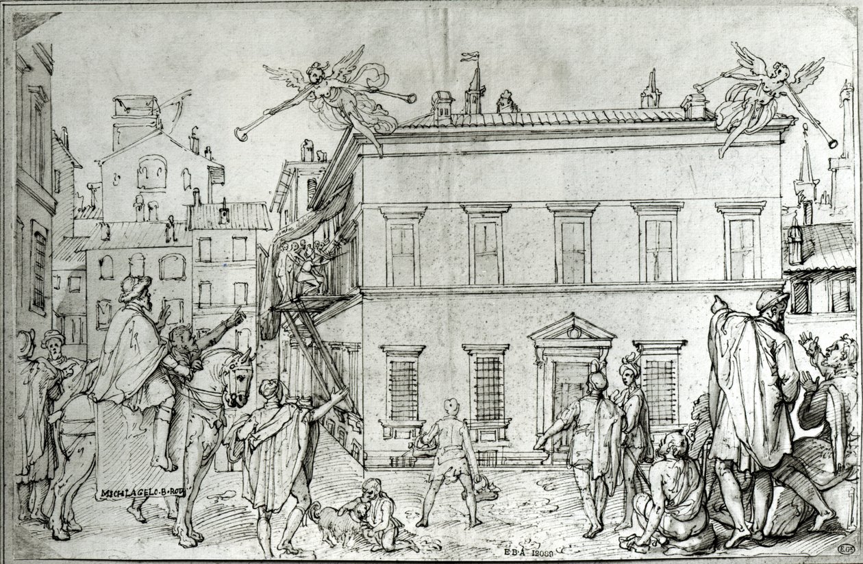 Michelangelo lóháton, művészlátogatás alkotó: Federico Zuccari or Zuccaro