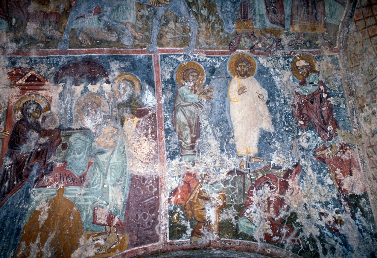 Krisztus és a szentek, freskó a bizánci Sotiras Christos templomban, Vlithias, Kréta, Görögország (fotó) alkotó: Theodore Charles Ange Coquelin