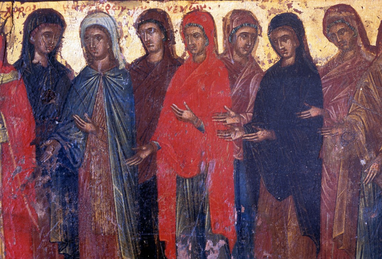 Jámbor nők, fatábla a Palea Roumata bizánci templomban, Kréta, Görögország (fotó) alkotó: Theodore Charles Ange Coquelin