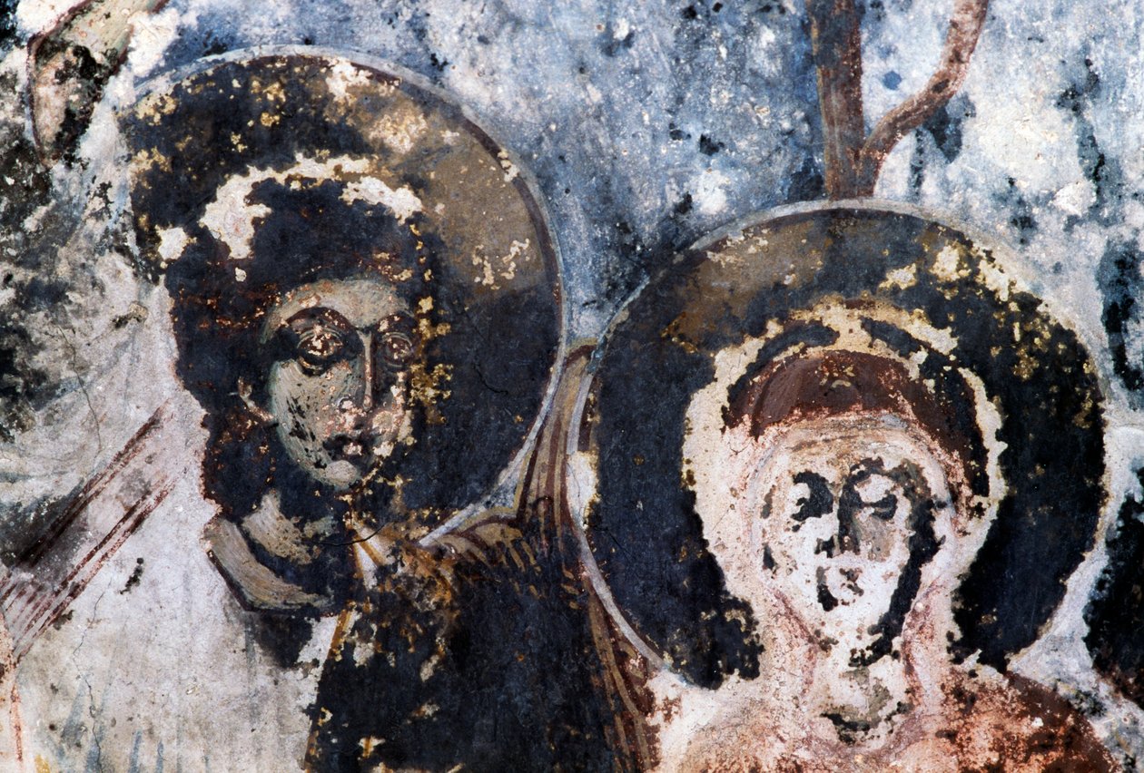 Szentek, sérült freskó az Agios Vasileios templomban, Vavouledo, Kréta, Görögország (fotó) alkotó: Theodore Charles Ange Coquelin
