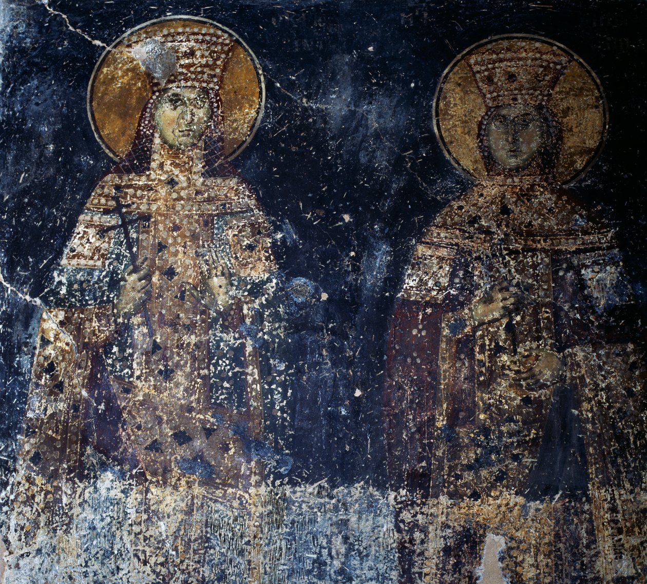 Szentek, freskó a bizánci Sotiras Christos templomban, Veria, Közép-Macedónia, Görögország alkotó: Theodore Charles Ange Coquelin