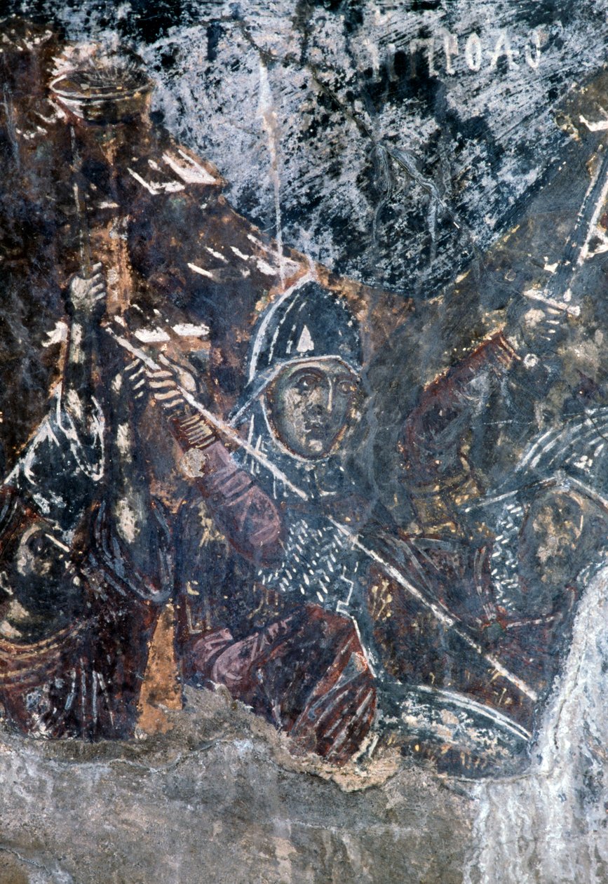 Katona, sérült freskó az Agios Vasileios templom mennyezetén, Vavouledo, Kréta, Görögország (fotó) alkotó: Theodore Charles Ange Coquelin