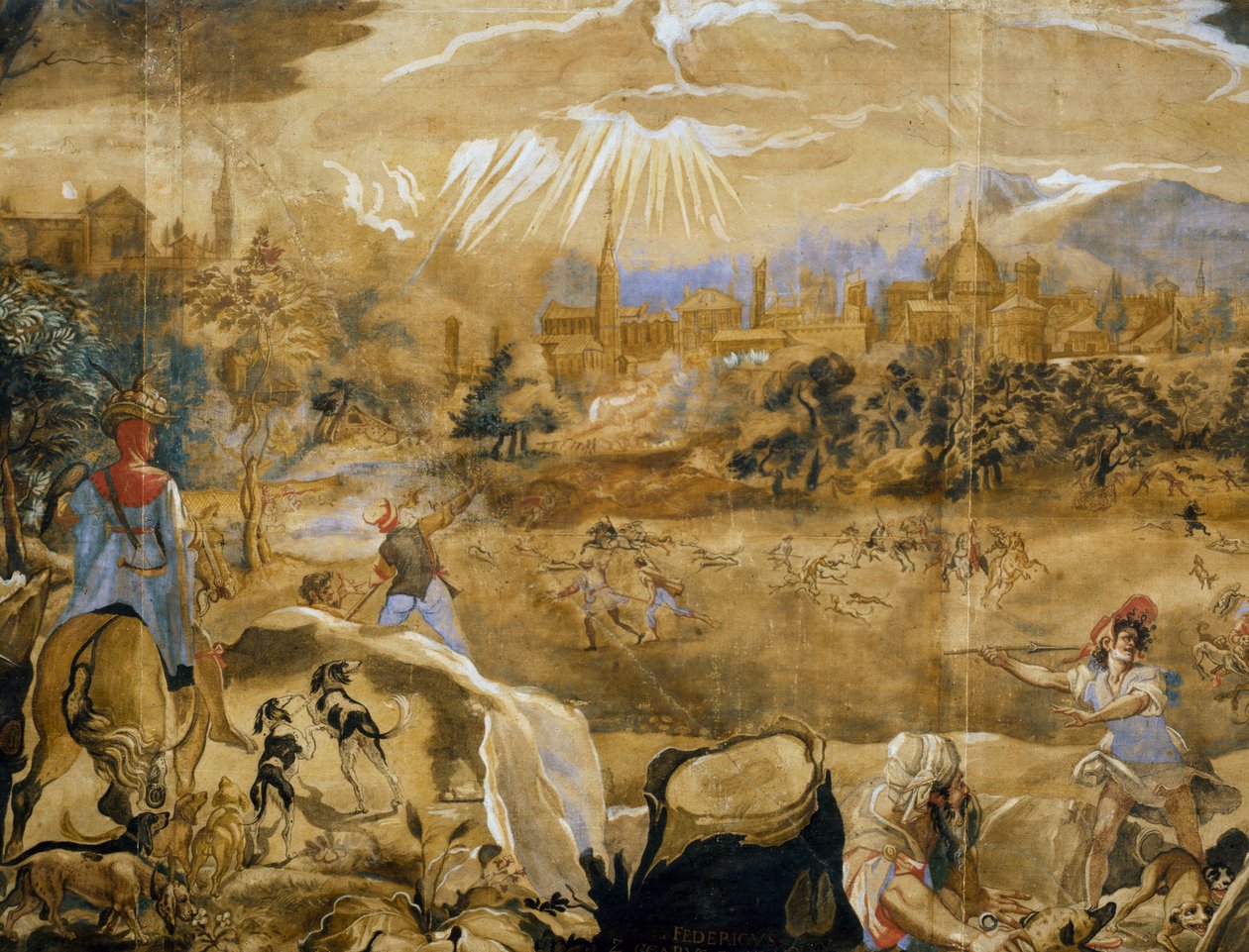Szarvasvadászat (a háttérben ideális Firenze kilátással), részlet, 1565 körül alkotó: or Zuccaro Federico Zuccari