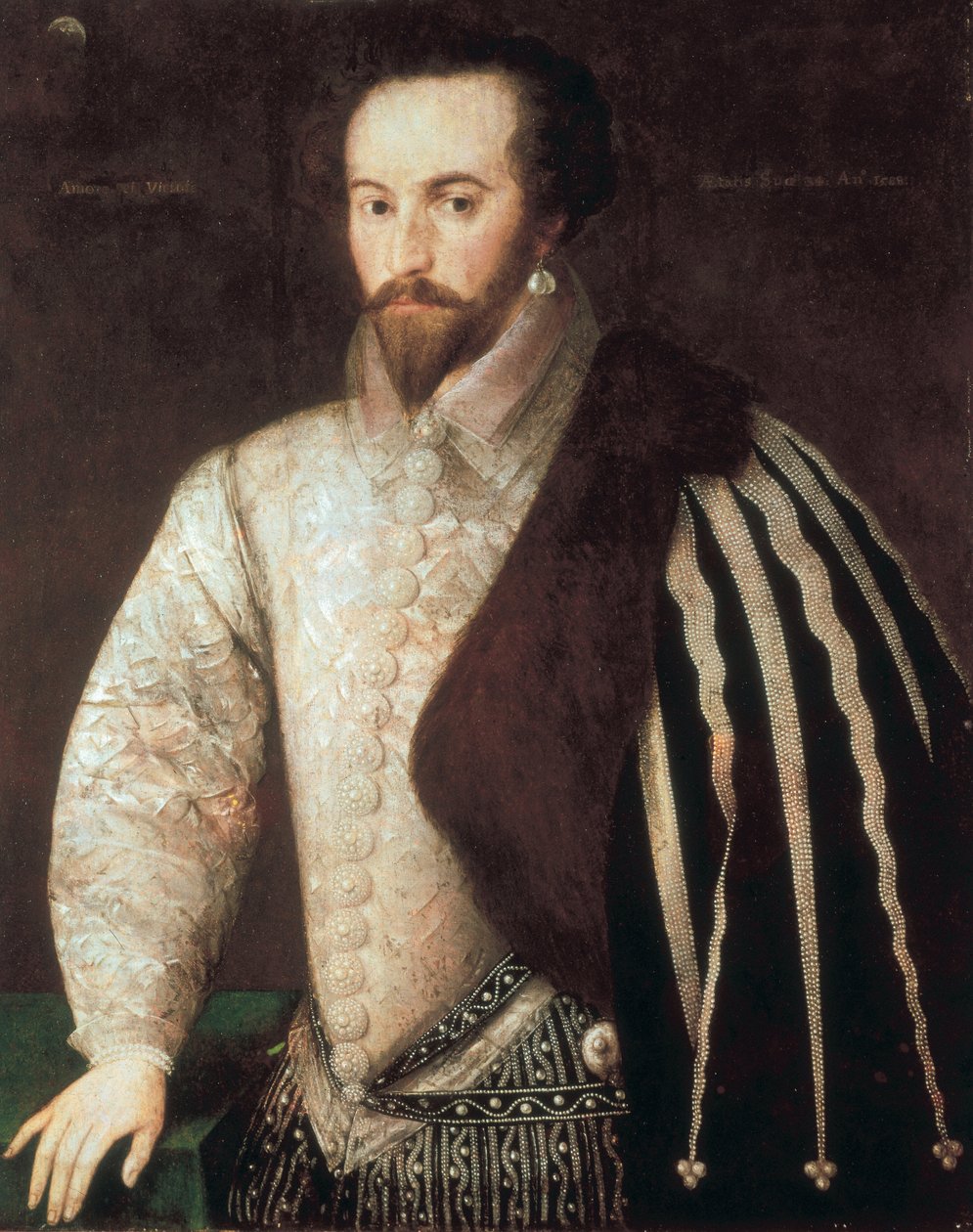 Sir Walter Raleigh (1554-1618) portréja. Federico Zuccarónak (vagy Zuccarinak) (1549-1609) tulajdonított festmény. 1588. London, National Portrait Gallery. alkotó: or Zuccaro Federico Zuccari
