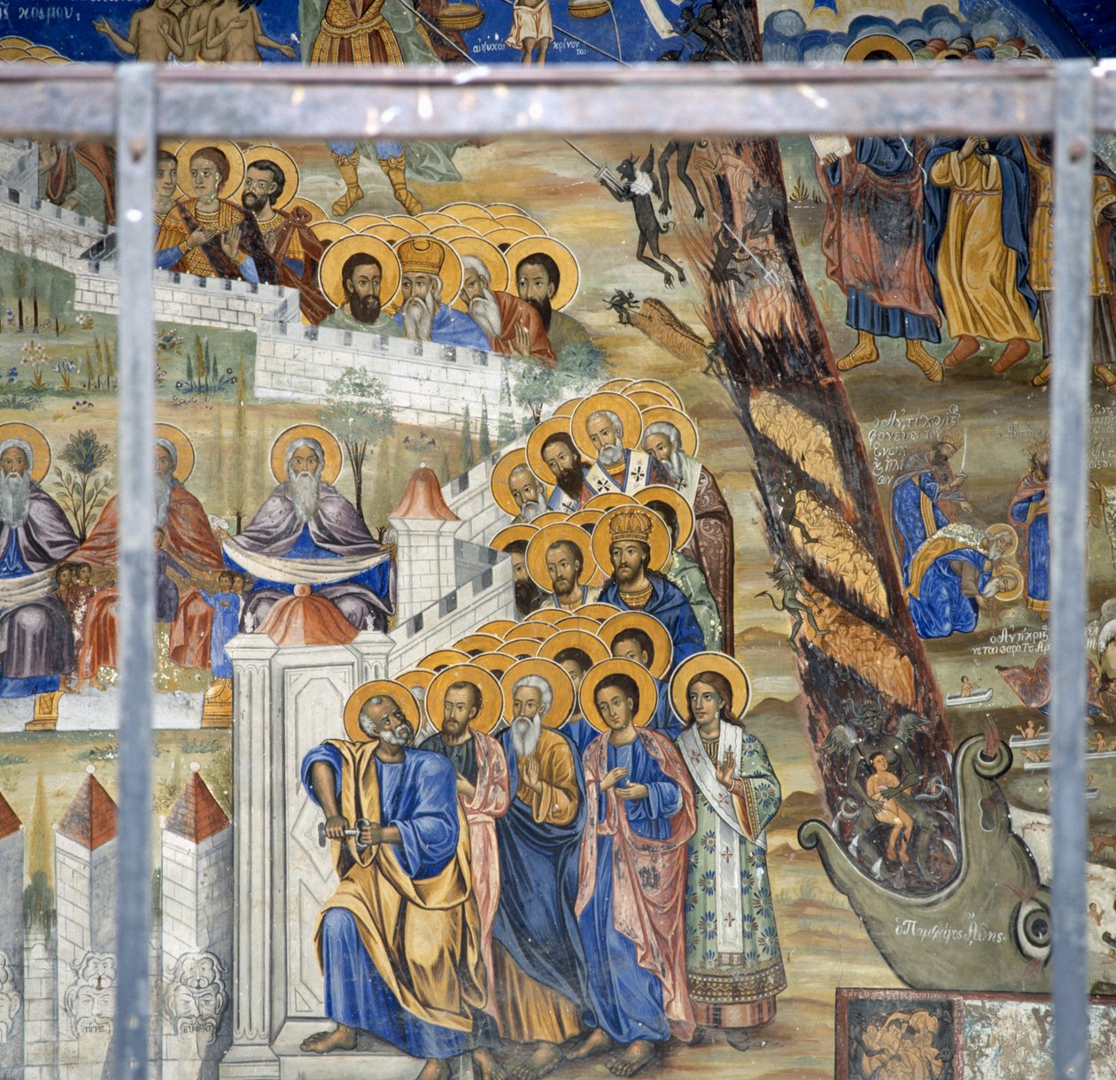 Szent Péter megnyitja a mennyország kapuit, Utolsó ítélet freskó a Timios Prodromos kolostorban, Serres, Közép-Macedónia, Görögország alkotó: Unbekannt Unbekannt