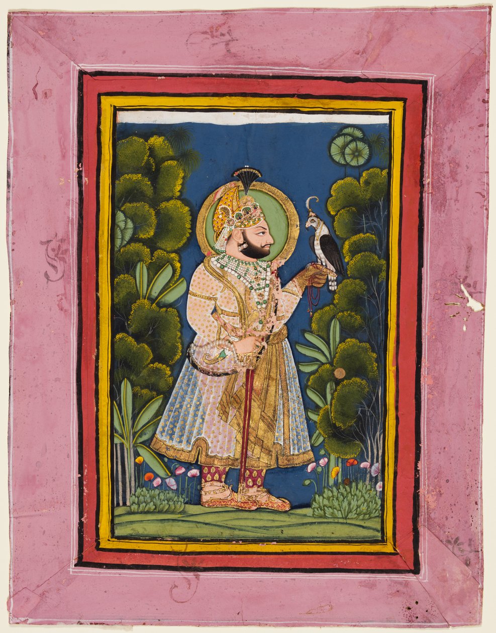 Maharana Jawan Singh of Mewar (ur. 1828–1838) Sólymot tart a kezében alkotó: possibly by Ghasi