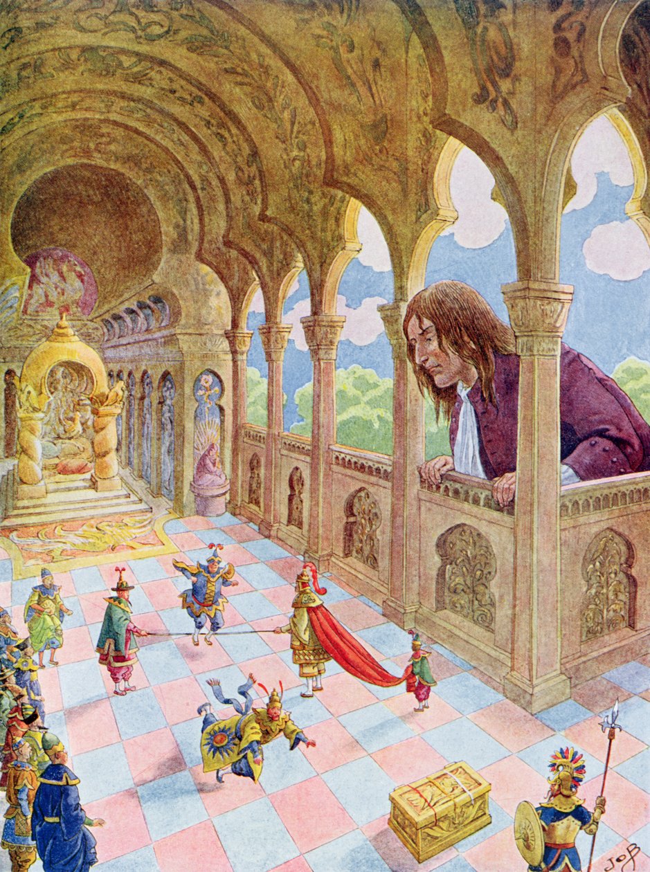 Gulliver Lilliputban, illusztráció a „Gulliver utazásai” francia kiadásából, 1900 körül alkotó: Jacques Marie Gaston Onfray de Breville (Job)