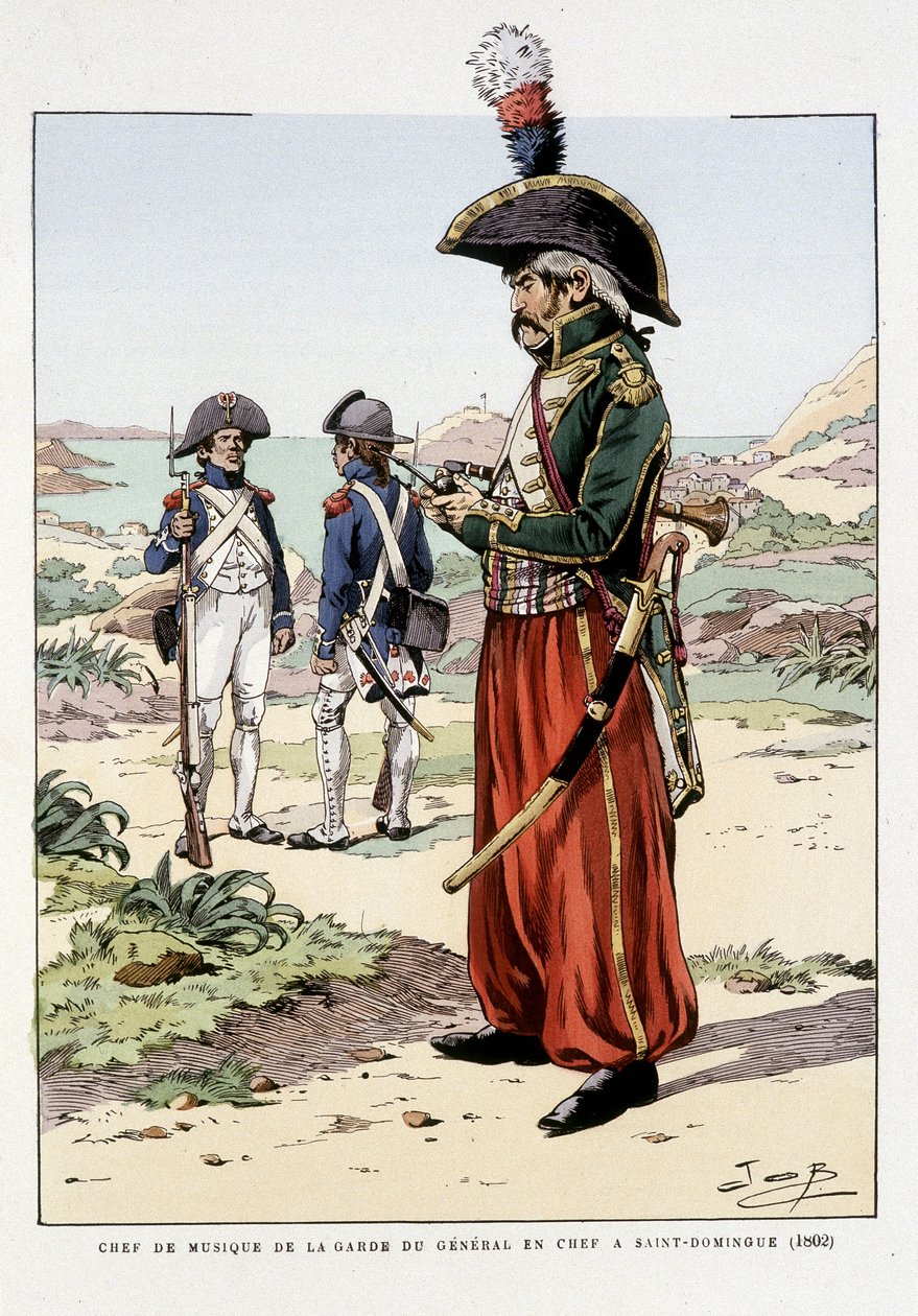 A főtábornok gárdája 1802-ben St Domingoban a „Franciaországi csapatok felszerelése: szárazföldi és tengeri hadseregek mindenkor”, ill. Job által alkotó: pseudonym for Onfray de Breville Jacques Job