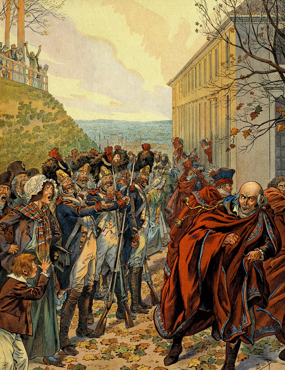 I. Bonaparte Napóleon (1769-1821) államcsíny: Repülés az Öt Centes Tanácstól (5 Cents) (500 szoba) Brumaire 19-én (november 10.) alkotó: pseudonym for Onfray de Breville Jacques Job