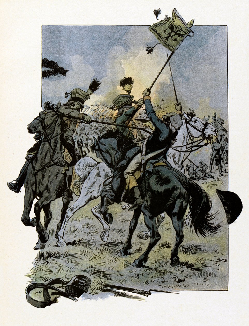 Az auvergne-i Theophile Malo Corret de La Tour (vagy Latour) (1743-1800) meghalt 1800. június 28-án, 57 évesen az oberhauseni csatában egy osztrák uhlán által adott lándzsa által - Jób illusztrációja ( Ja alkotó: pseudonym for Onfray de Breville Jacques Job