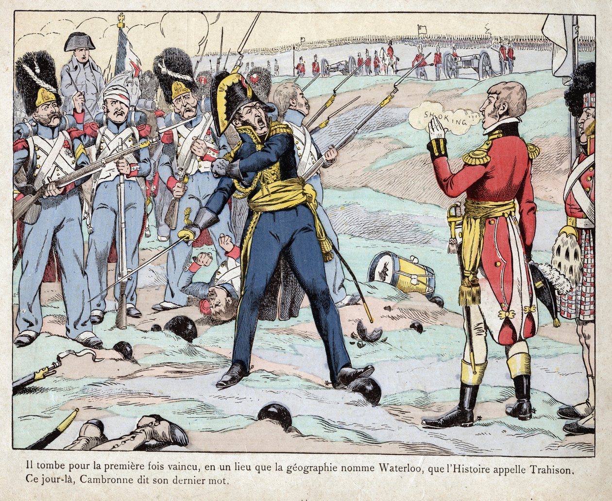 Első Birodalom: Pierre Cambronne tábornok (1770-1842) ábrázolása, aki kimondja: „Az őr meghal, de nem adja meg magát”” a waterlooi csatában alkotó: pseudonym for Onfray de Breville Jacques Job